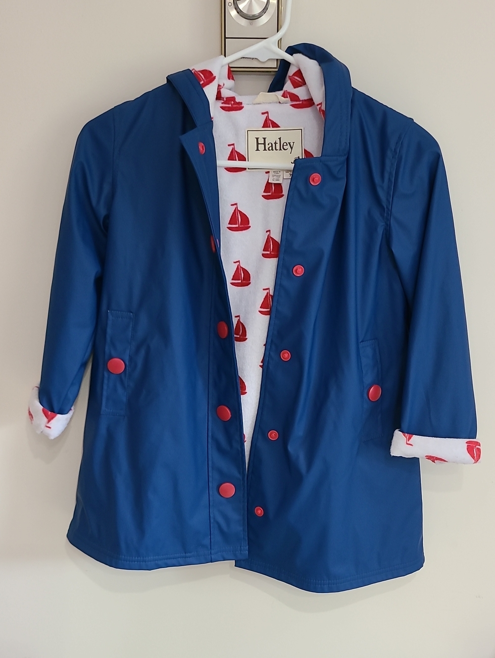 Hatley Blue Kids' Raincoat with Red Sailboat Accents